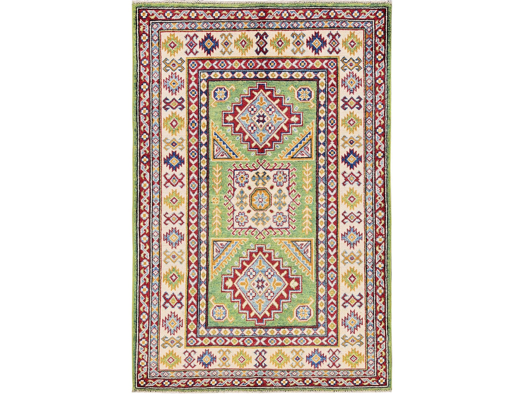 3'4" x 5'0" New Hand Knotted Green Wool Rectangle Oriental Rug - MOA102339