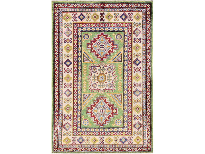 3'4" x 5'0" New Hand Knotted Green Wool Rectangle Oriental Rug - MOA102339