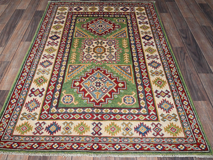 3'4" x 5'0" New Hand Knotted Green Wool Rectangle Oriental Rug - MOA102339