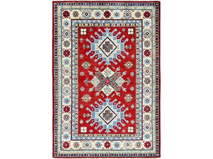 3'5" x 5'0" New Hand Knotted Red Wool Rectangle Oriental Rug - MOA102340