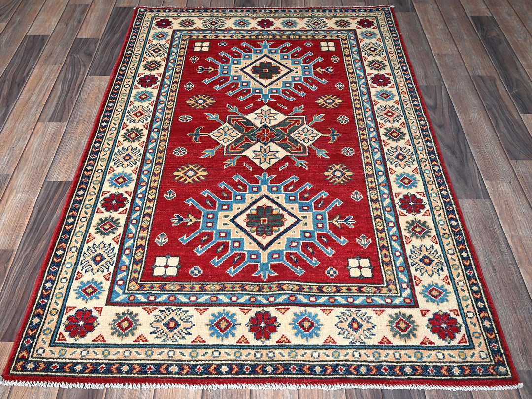 3'5" x 5'0" New Hand Knotted Red Wool Rectangle Oriental Rug - MOA102340