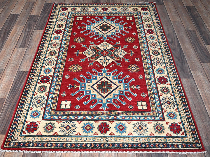 3'5" x 5'0" New Hand Knotted Red Wool Rectangle Oriental Rug - MOA102340