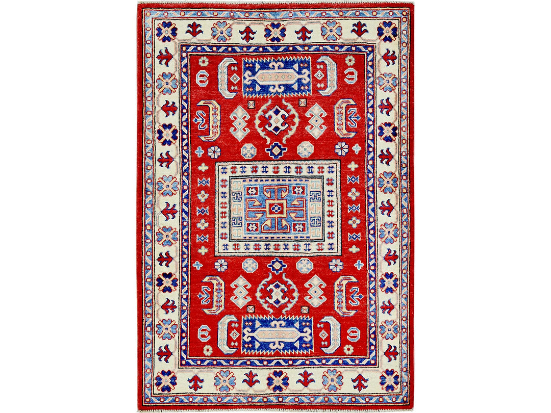 3'5" x 5'0" New Hand Knotted Red Wool Rectangle Oriental Rug - MOA102346