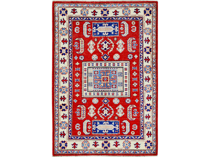 3'5" x 5'0" New Hand Knotted Red Wool Rectangle Oriental Rug - MOA102346