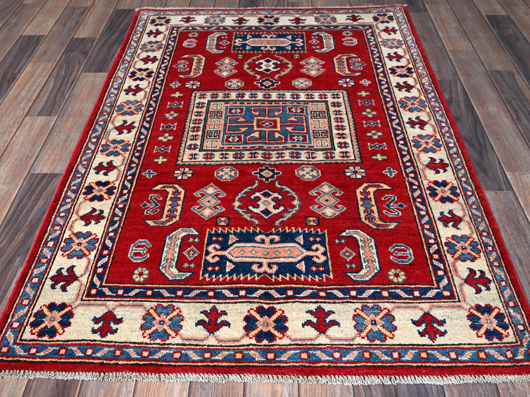 3'5" x 5'0" New Hand Knotted Red Wool Rectangle Oriental Rug - MOA102346