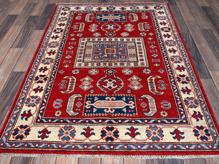 3'5" x 5'0" New Hand Knotted Red Wool Rectangle Oriental Rug - MOA102346