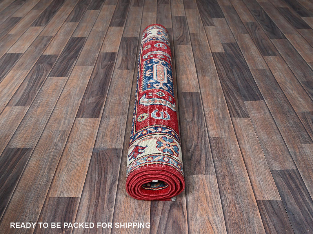 3'5" x 5'0" New Hand Knotted Red Wool Rectangle Oriental Rug - MOA102346