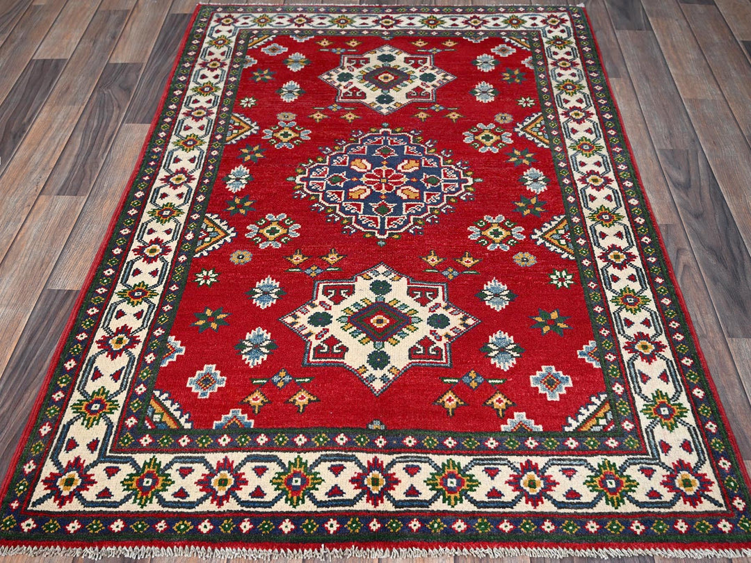 3'3" x 4'9" New Hand Knotted Red Wool Rectangle Oriental Rug - MOA102348