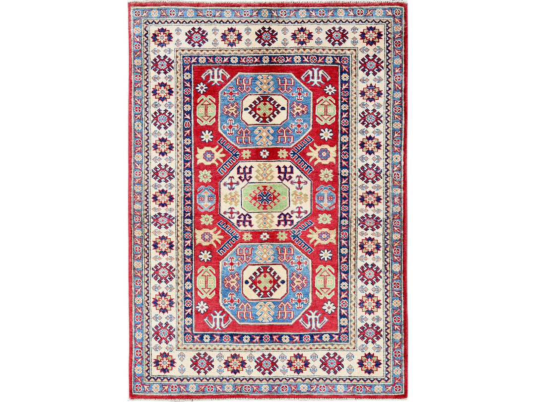 4'0" x 5'8" New Hand Knotted Red Wool Rectangle Oriental Rug - MOA102354