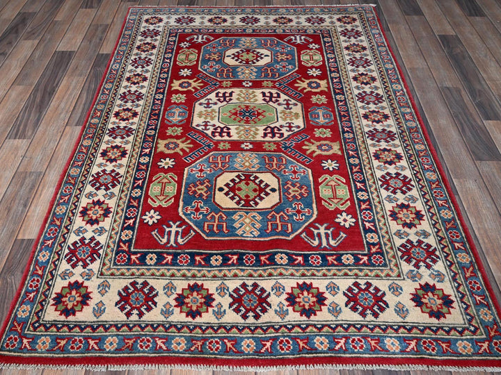 4'0" x 5'8" New Hand Knotted Red Wool Rectangle Oriental Rug - MOA102354