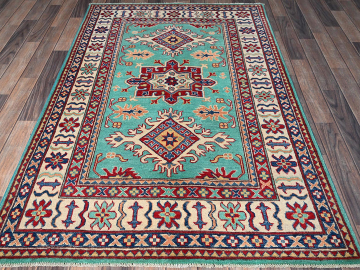 3'11" x 5'10" New Hand Knotted Green Wool Rectangle Oriental Rug - MOA102355