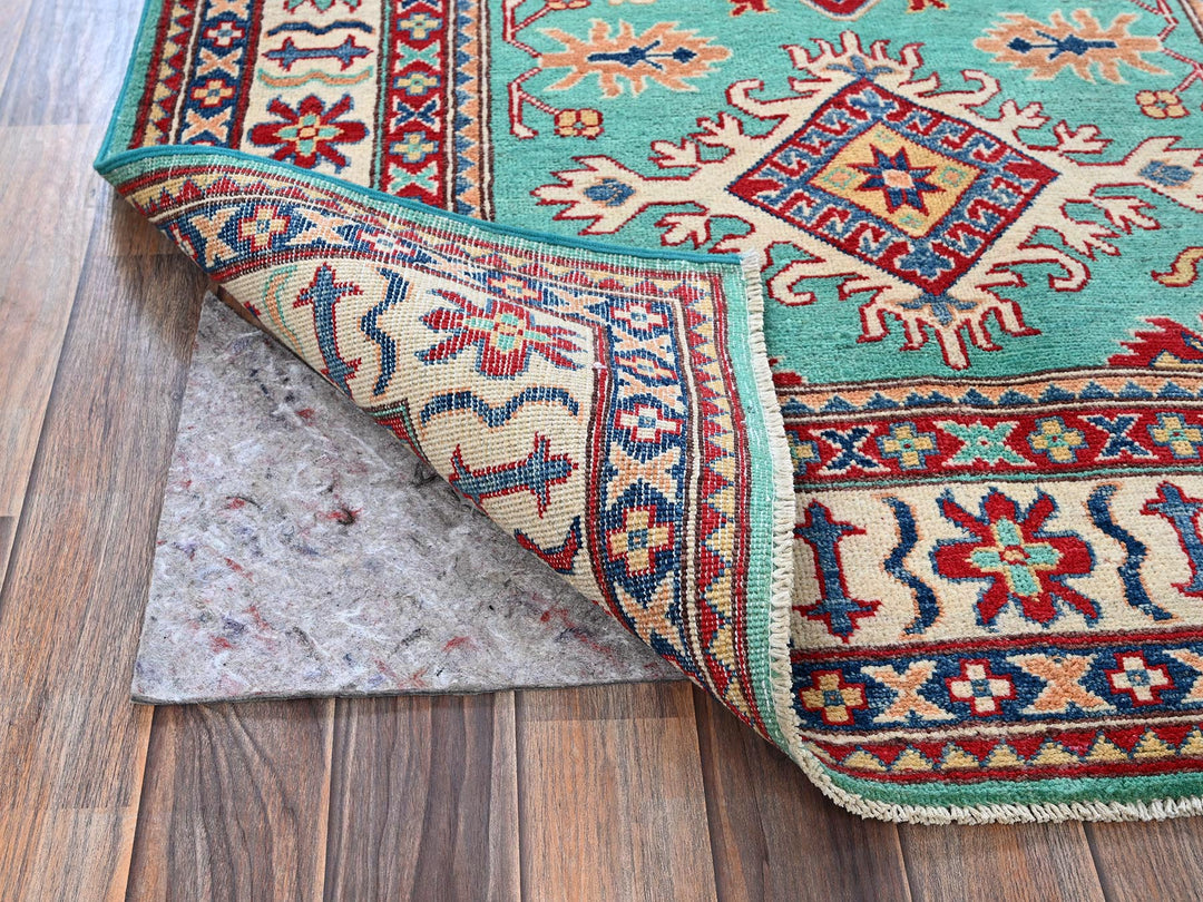 3'11" x 5'10" New Hand Knotted Green Wool Rectangle Oriental Rug - MOA102355