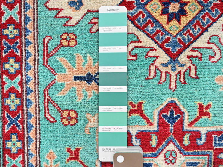 3'11" x 5'10" New Hand Knotted Green Wool Rectangle Oriental Rug - MOA102355