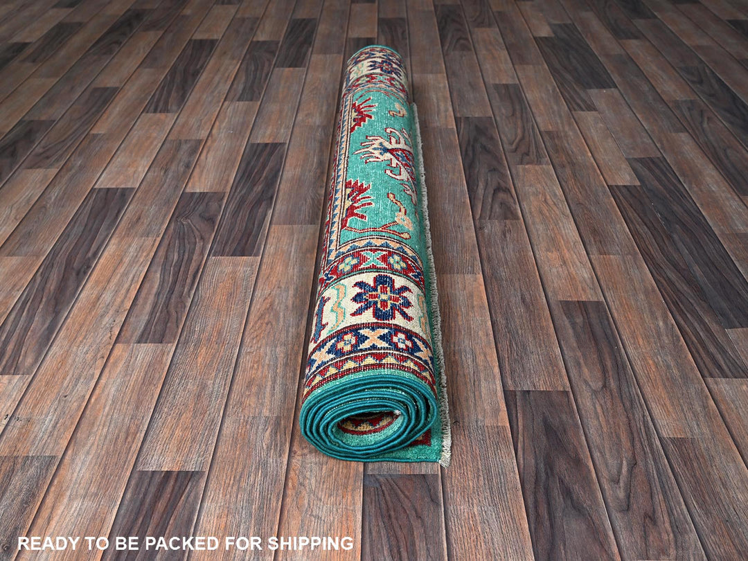 3'11" x 5'10" New Hand Knotted Green Wool Rectangle Oriental Rug - MOA102355