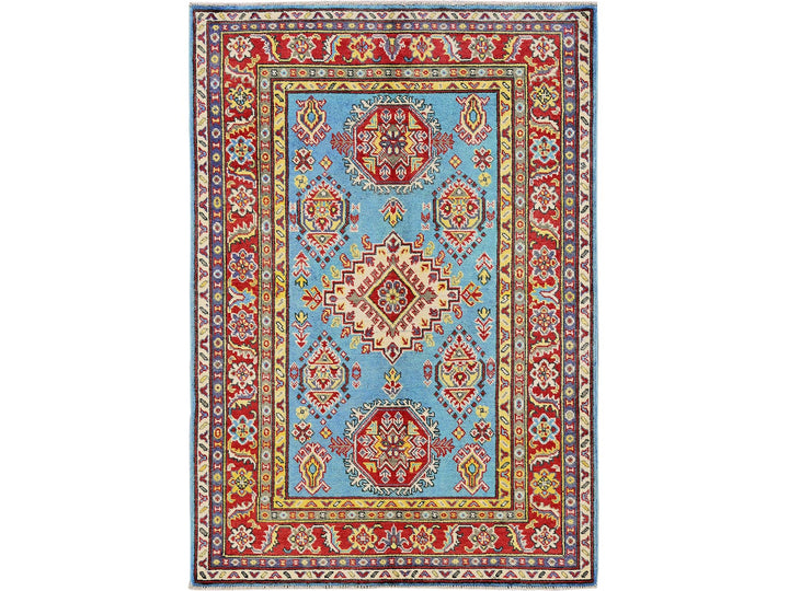 4'1" x 5'10" New Hand Knotted Blue Wool Rectangle Oriental Rug - MOA102356