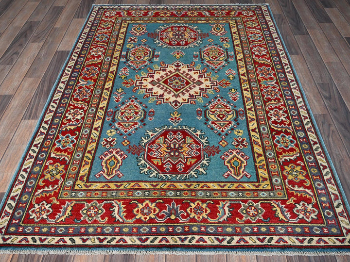 4'1" x 5'10" New Hand Knotted Blue Wool Rectangle Oriental Rug - MOA102356