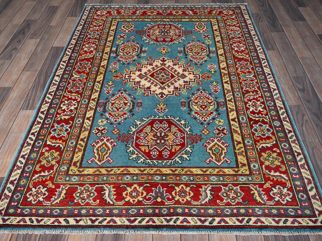 4'1" x 5'10" New Hand Knotted Blue Wool Rectangle Oriental Rug - MOA102356