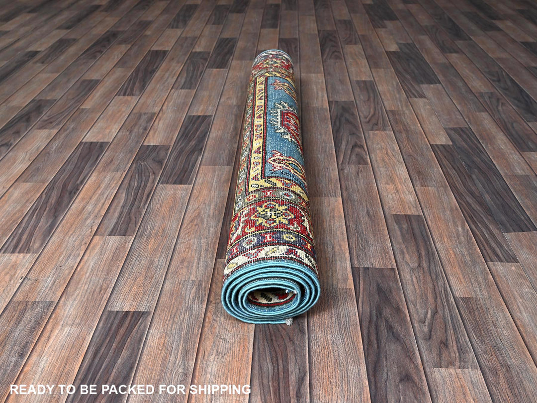 4'1" x 5'10" New Hand Knotted Blue Wool Rectangle Oriental Rug - MOA102356