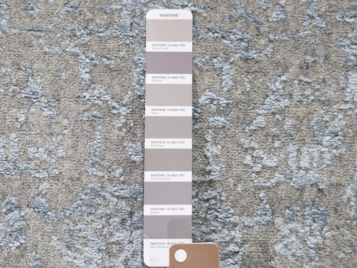 2'5" x 9'10" New Hand Loomed Grey Wool & Silk Runner Oriental Rug - MOA10245569