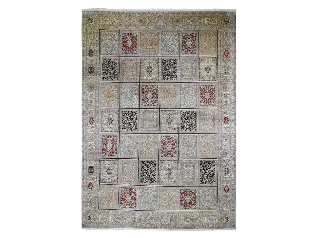 12'0" x 17'4" New Hand Knotted Beige Silk Rectangle Oriental Rug - MOA10246912