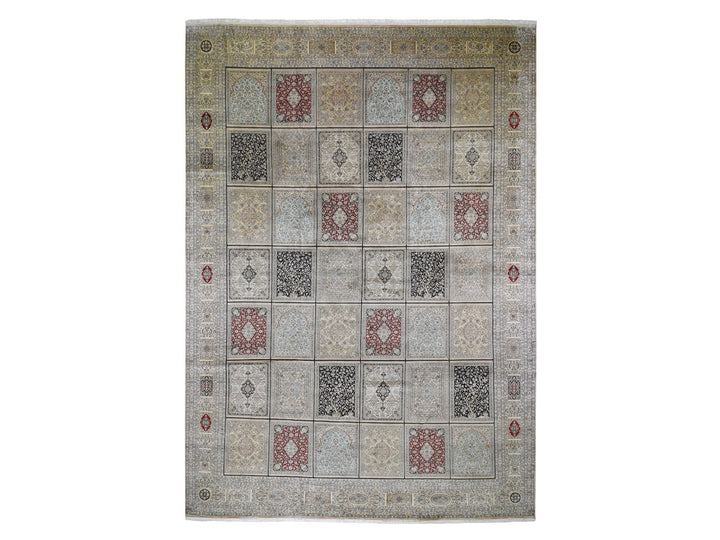 12'0" x 17'4" New Hand Knotted Beige Silk Rectangle Oriental Rug - MOA10246912