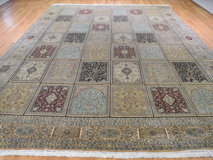 12'0" x 17'4" New Hand Knotted Beige Silk Rectangle Oriental Rug - MOA10246912