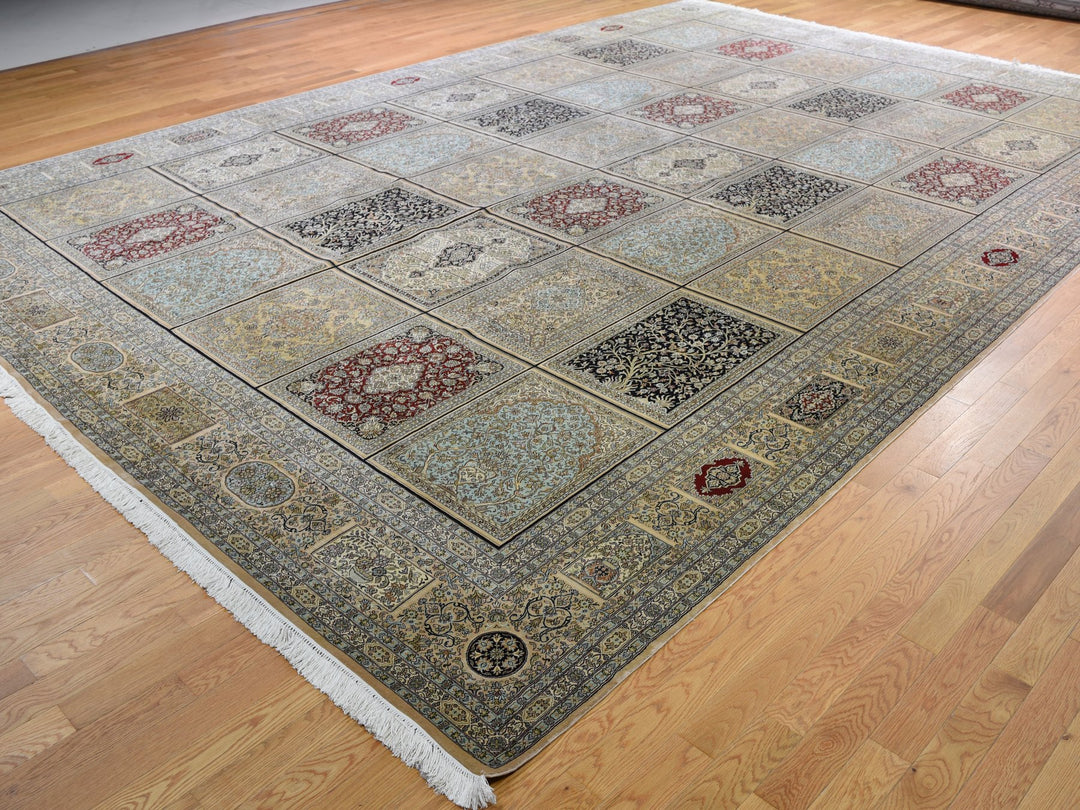 12'0" x 17'4" New Hand Knotted Beige Silk Rectangle Oriental Rug - MOA10246912