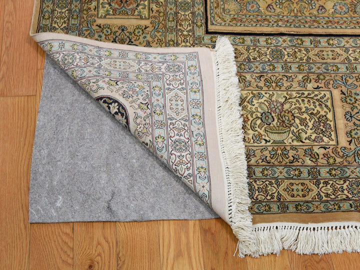 12'0" x 17'4" New Hand Knotted Beige Silk Rectangle Oriental Rug - MOA10246912