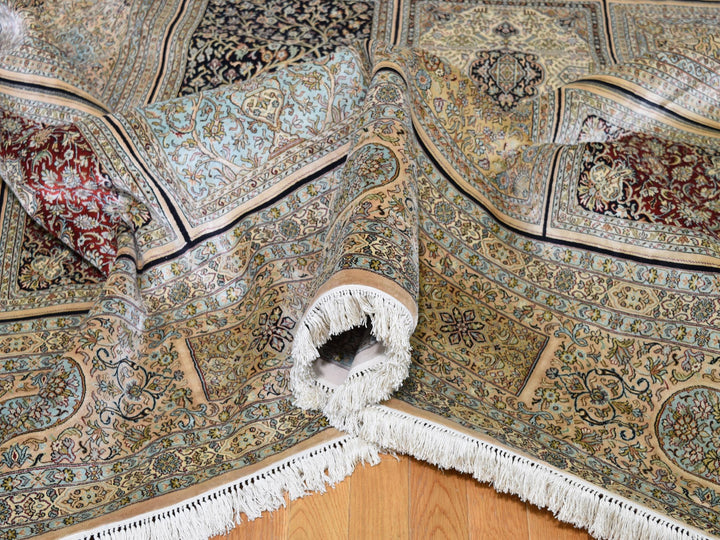 12'0" x 17'4" New Hand Knotted Beige Silk Rectangle Oriental Rug - MOA10246912