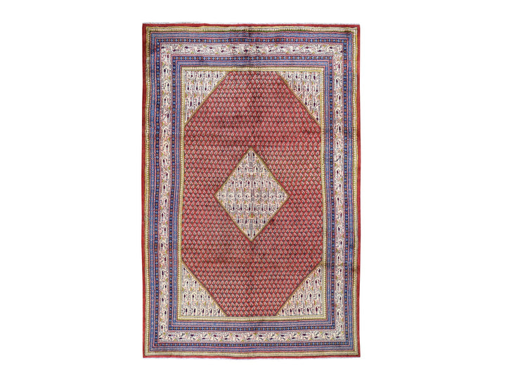 6'7" x 10'2" New Hand Knotted Red Wool Rectangle Oriental Rug - MOA10247424