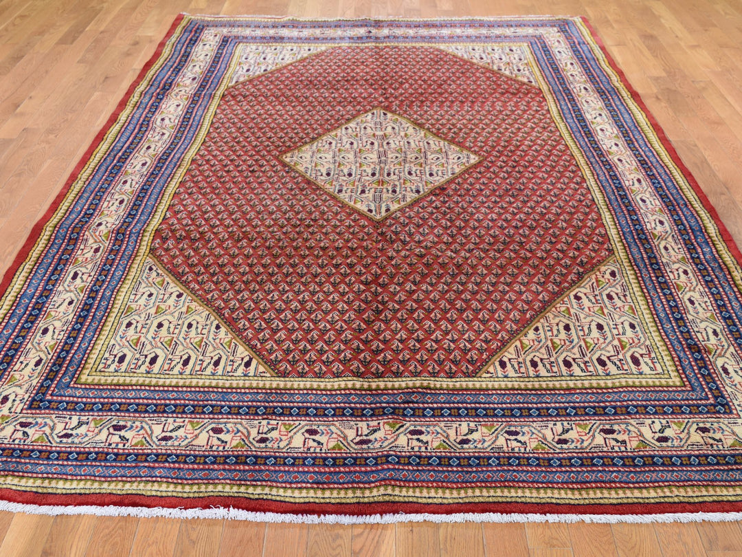 6'7" x 10'2" New Hand Knotted Red Wool Rectangle Oriental Rug - MOA10247424