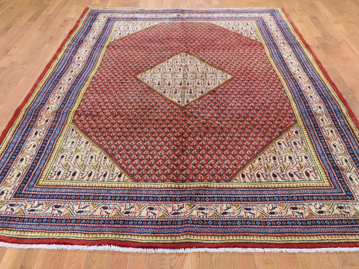 6'7" x 10'2" New Hand Knotted Red Wool Rectangle Oriental Rug - MOA10247424