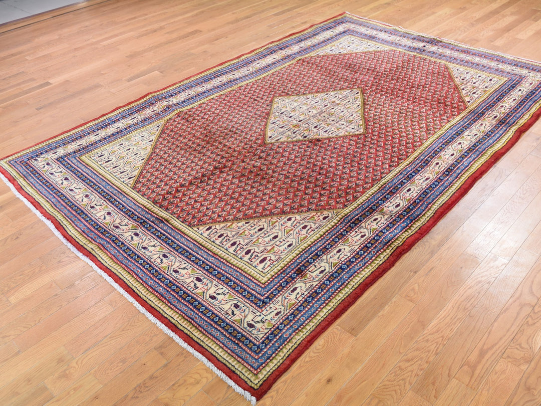 6'7" x 10'2" New Hand Knotted Red Wool Rectangle Oriental Rug - MOA10247424