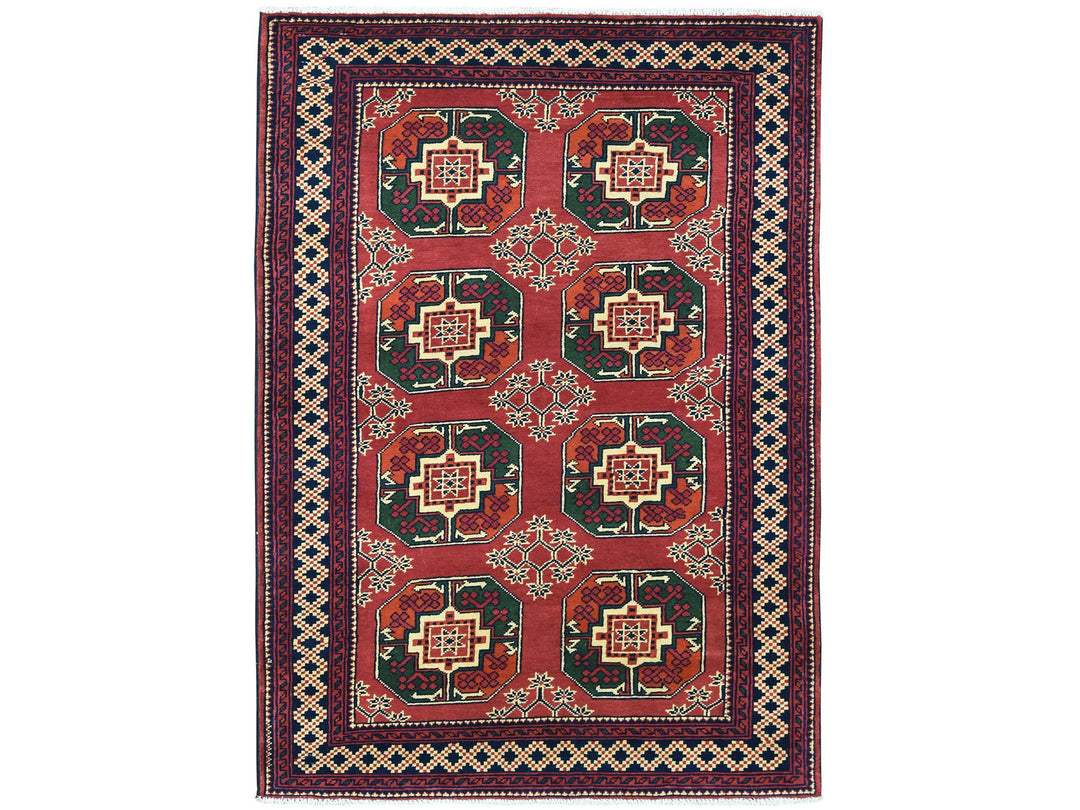 3'3" x 5'3" New Hand Knotted Red Wool Rectangle Oriental Rug - MOA10250440