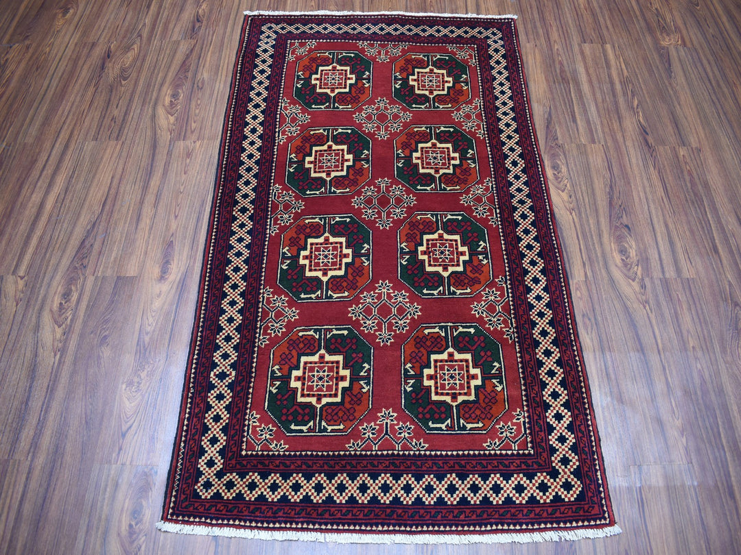 3'3" x 5'3" New Hand Knotted Red Wool Rectangle Oriental Rug - MOA10250440