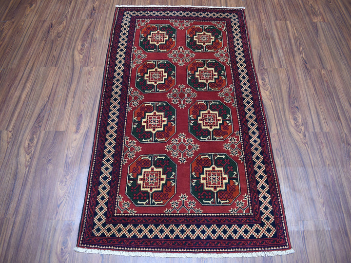 3'3" x 5'3" New Hand Knotted Red Wool Rectangle Oriental Rug - MOA10250440