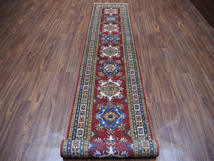 2'8" x 19'5" New Hand Knotted Red Wool Runner Oriental Rug - MOA10250575