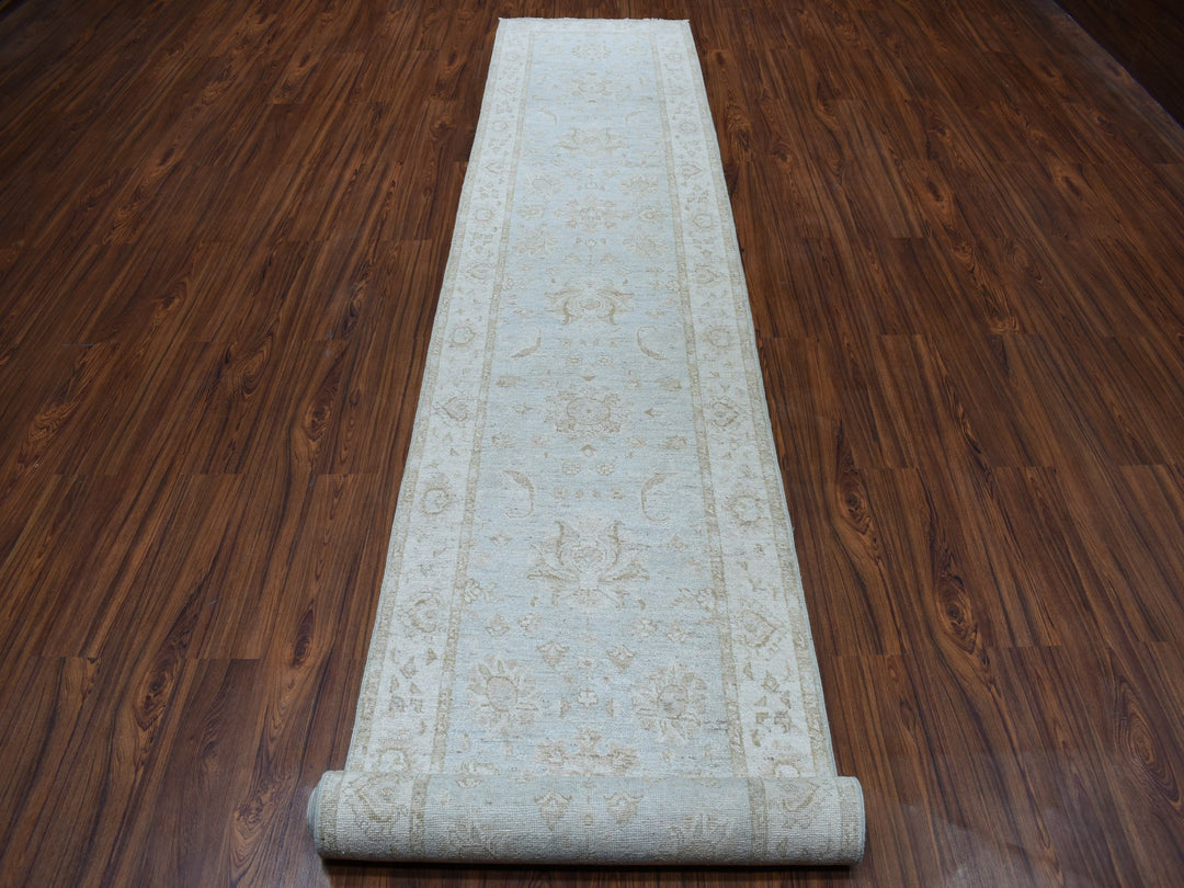 2'8" x 15'9" New Hand Knotted Grey Wool Runner Oriental Rug - MOA10250792