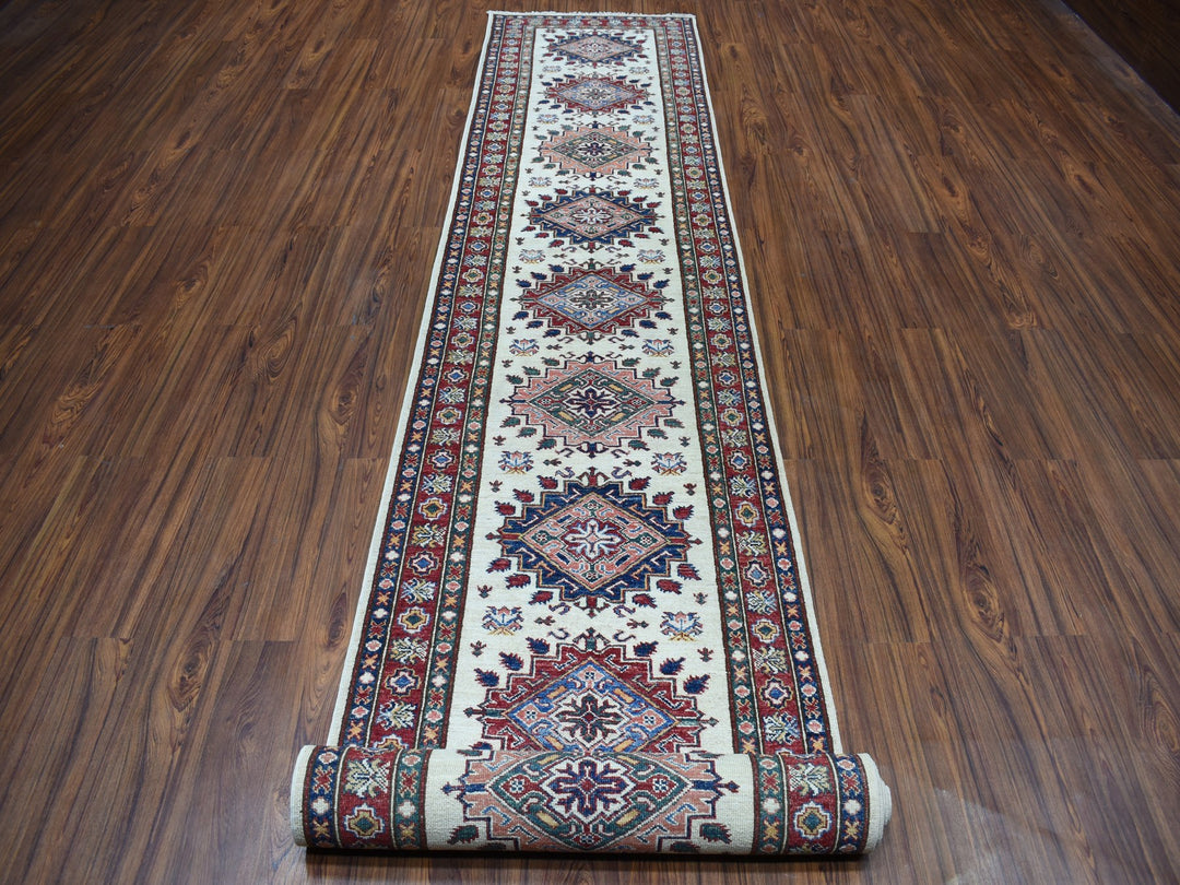 2'10" x 19'1" New Hand Knotted Ivory Wool Runner Oriental Rug - MOA10250822