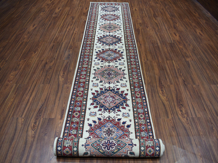 2'10" x 19'1" New Hand Knotted Ivory Wool Runner Oriental Rug - MOA10250822