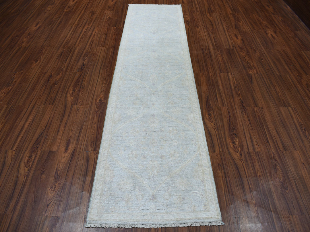 2'7" x 9'9" New Hand Knotted Grey Wool Runner Oriental Rug - MOA10251003