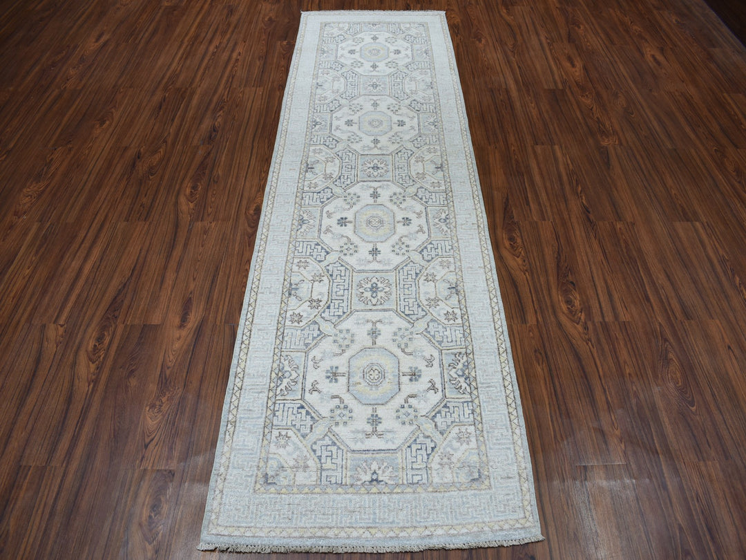 2'9" x 9'2" New Hand Knotted Grey Wool Runner Oriental Rug - MOA10251126