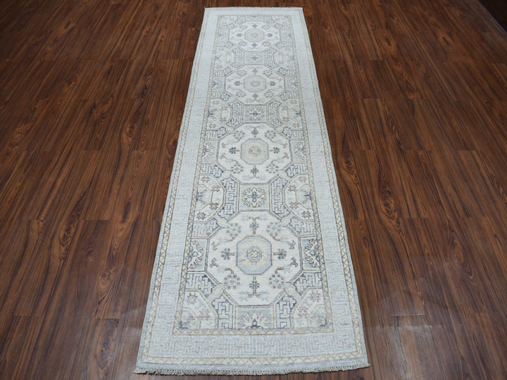 2'9" x 9'2" New Hand Knotted Grey Wool Runner Oriental Rug - MOA10251126