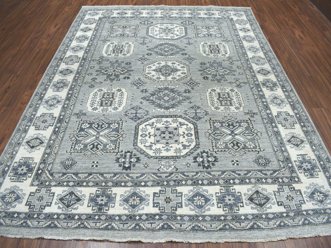 8'0" x 10'0" New Hand Knotted Grey Wool Rectangle Oriental Rug - MOA10251220