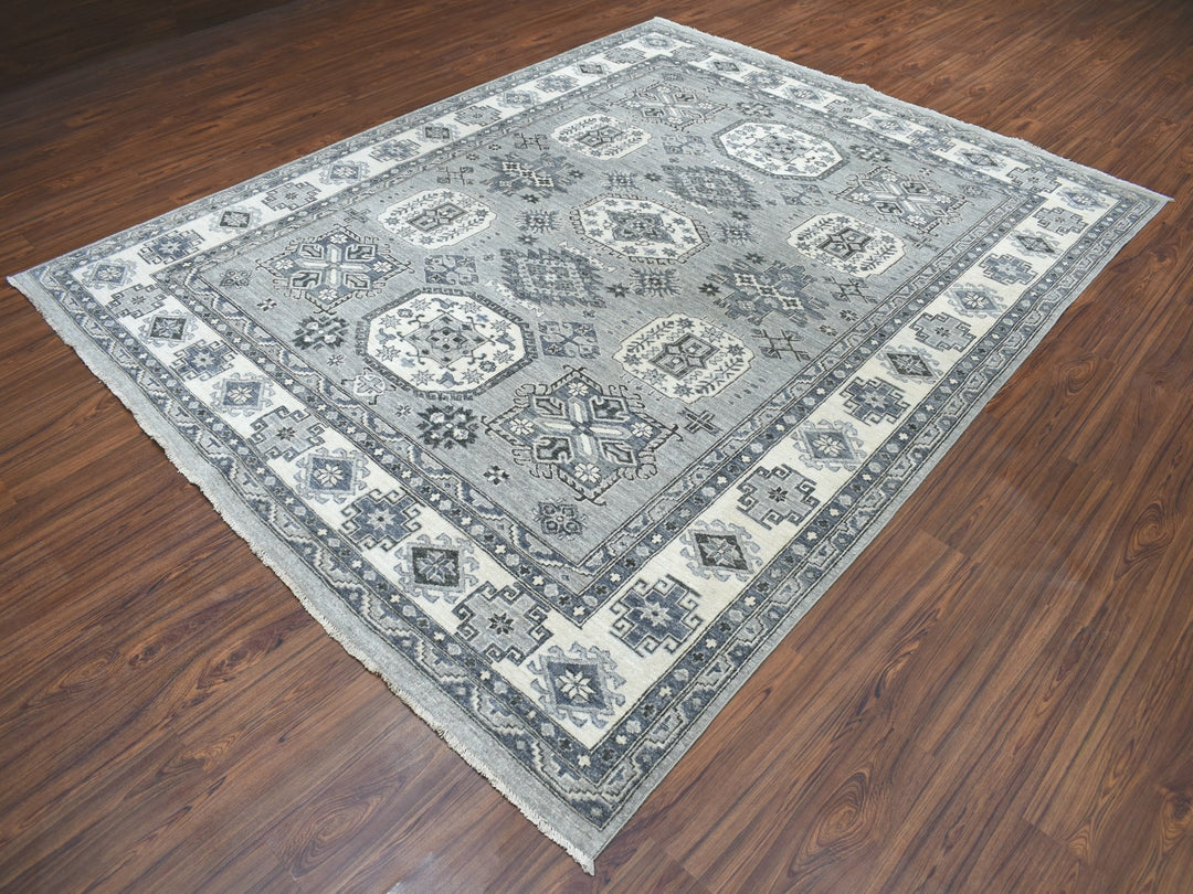 8'0" x 10'0" New Hand Knotted Grey Wool Rectangle Oriental Rug - MOA10251220