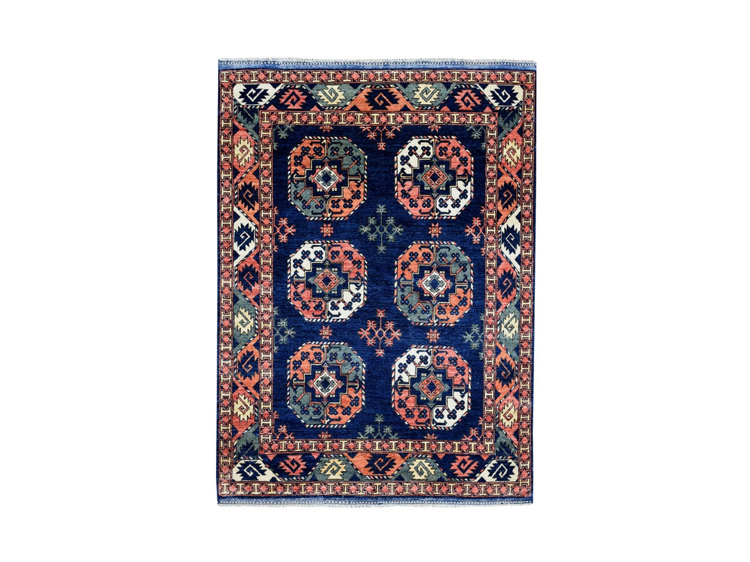 5'0" x 6'3" New Hand Knotted Blue Wool Rectangle Oriental Rug - MOA10251305