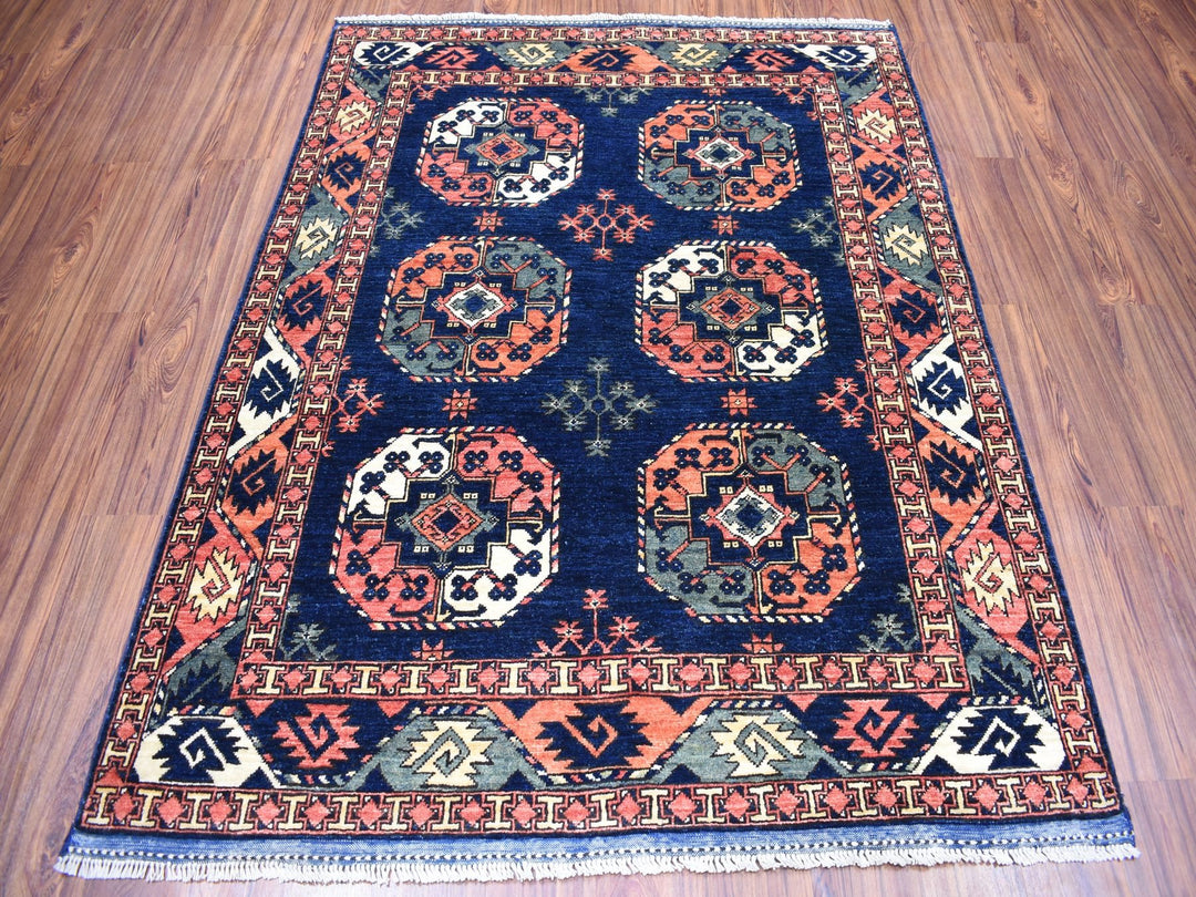 5'0" x 6'3" New Hand Knotted Blue Wool Rectangle Oriental Rug - MOA10251305