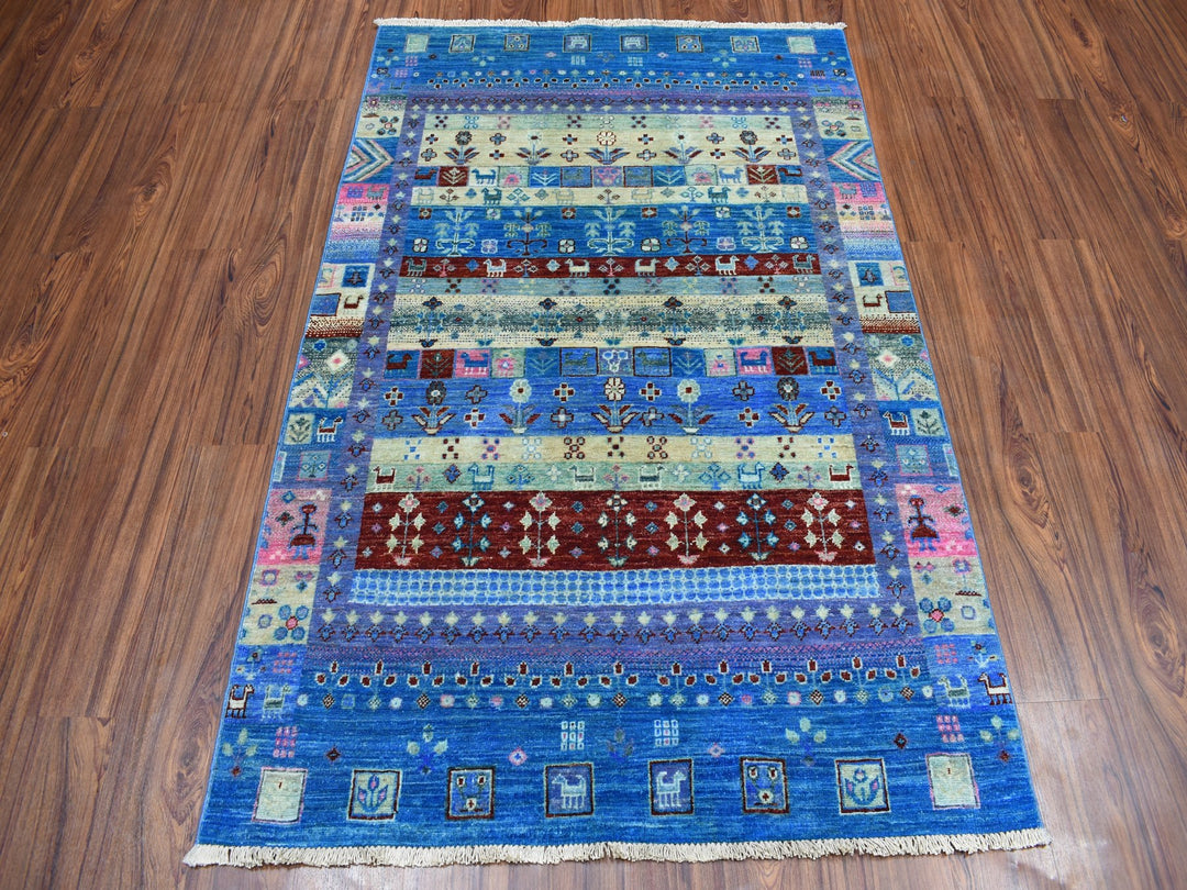 4'0" x 5'10" New Hand Knotted Blue Wool Rectangle Oriental Rug - MOA10251615