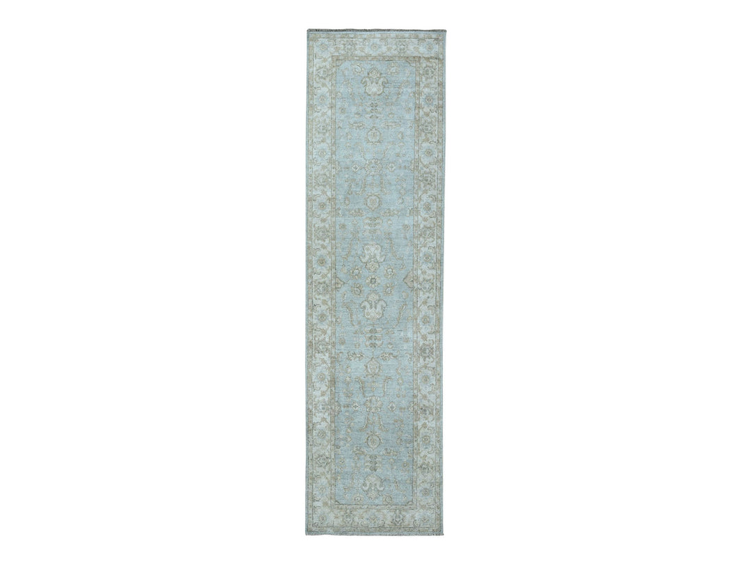 2'7" x 9'9" New Hand Knotted Grey Wool Runner Oriental Rug - MOA10251642