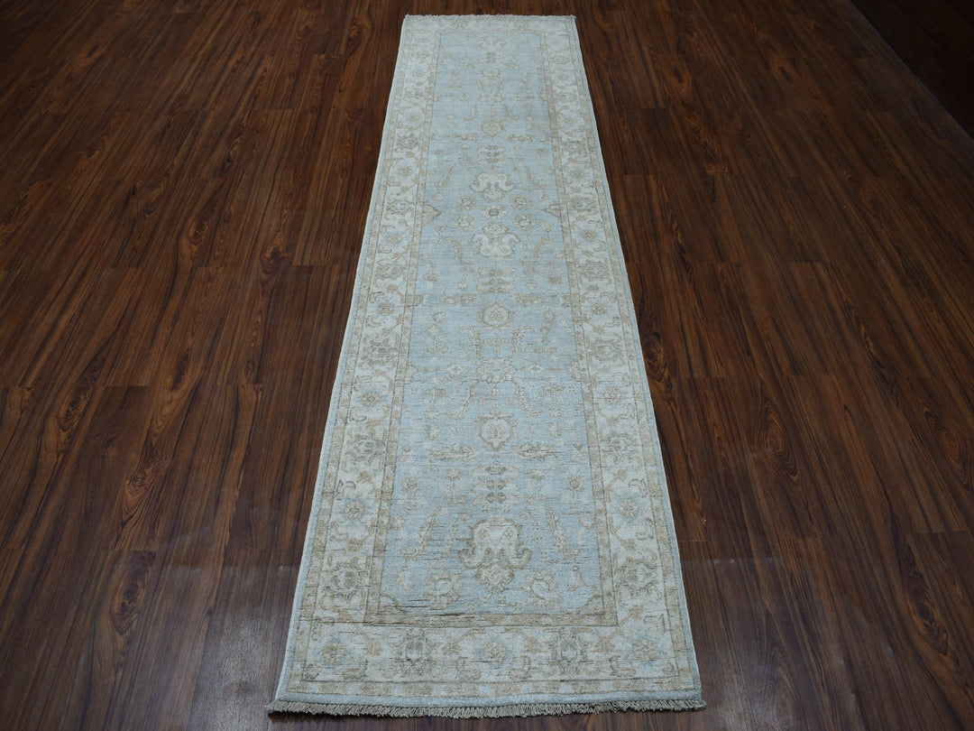 2'7" x 9'9" New Hand Knotted Grey Wool Runner Oriental Rug - MOA10251642